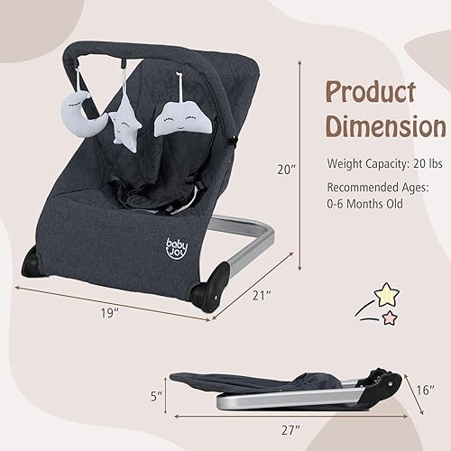 Miniatura 8 de Baby Joy 2 en 1 Baby Rocker asiento portátil para gorila con 2 posiciones reclinables ajustables asiento plegable para gorila con 2 modos de uso