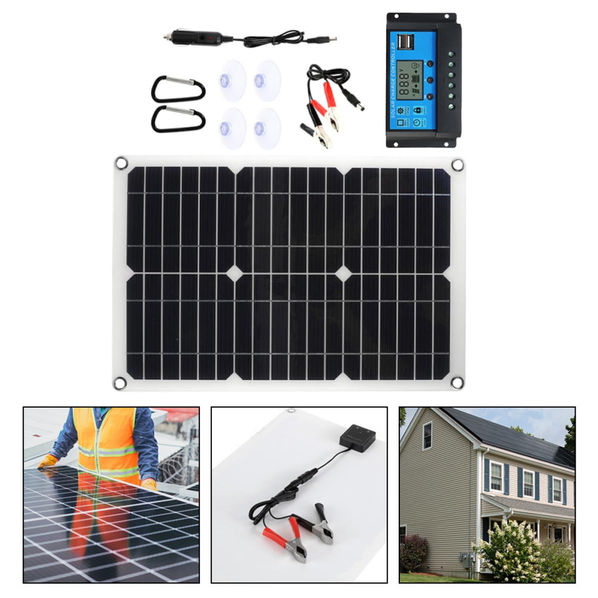 TOYANDONA Kit Pannello Solare Portatile 20w Controller di Carica Dual Usb, Pannello in Silicio Monocristallino per Barche e Ciclismo