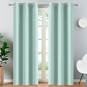 Yakamok Blackout Curtains Room Darkening Thermal Insulated Window Panels,Solid Grommet Top Drapes for Bedroom/Living Room(38Wx90L, Aqua, 2 Panels)