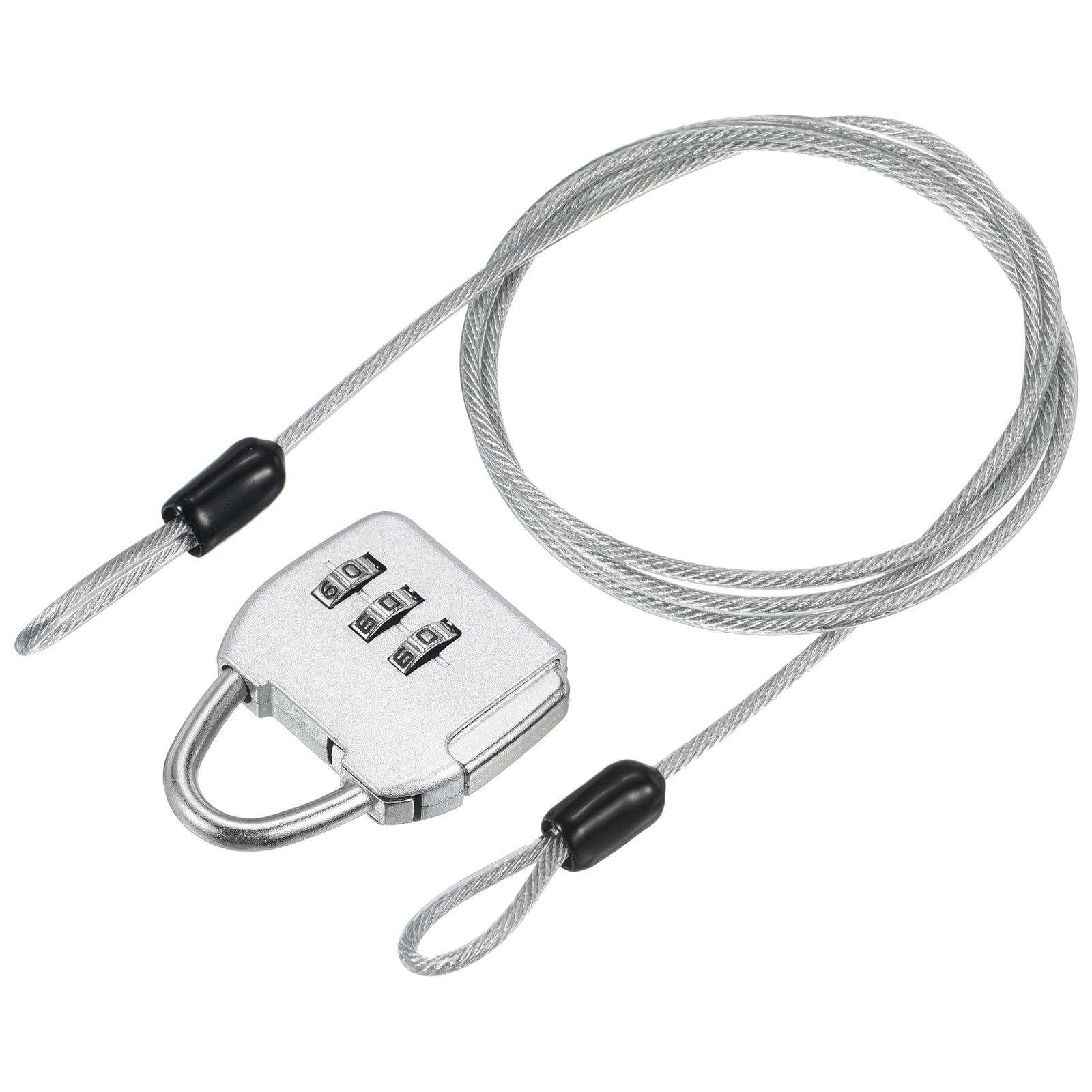 YOKIVE 1 Set 3 Digit Combination Padlock with Security Cables, Outdoor Padlock Steel Lock Chains, Silver, 3Ft