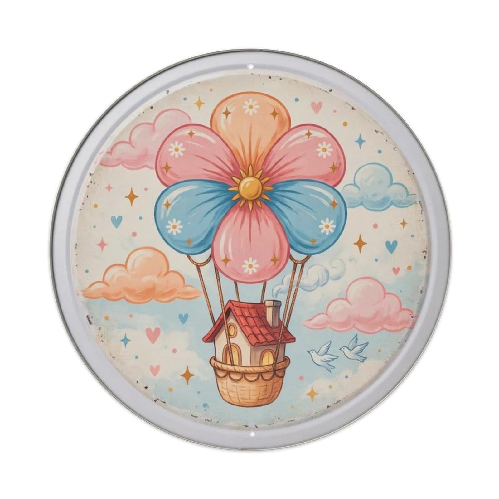 Flower Hot Air Balloon Metal Tin Sign Plaque