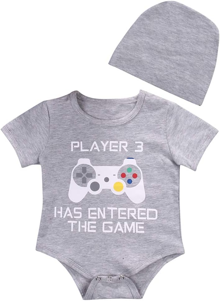 YAZAD Cute Infant Newborn Baby Boy Girl Short Sleeve Romper Bodysuit+Hat Outfit Set