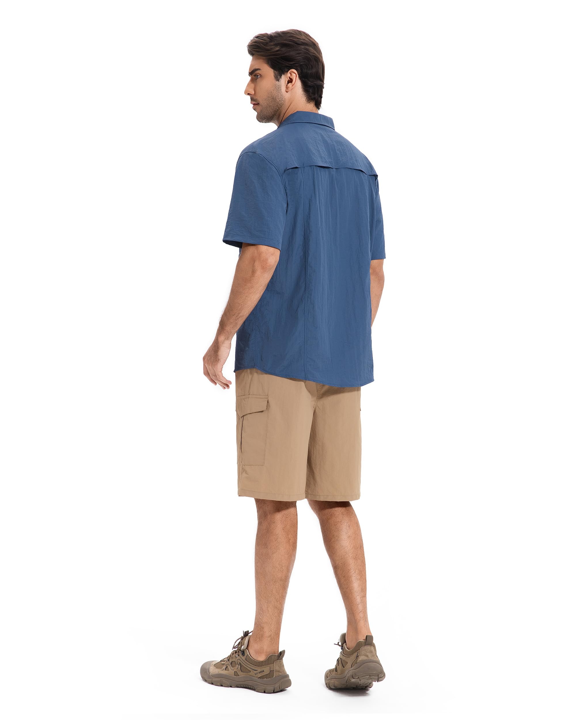 AMZSPORT Camisa de Senderismo Transpirable para Hombre Corte Holgado con Bolsillos Manga Corta Informal para MontañIsm，Pesca, Viajes, Safari