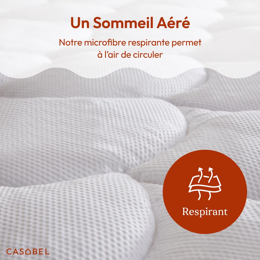 CASABEL Surmatelas 140x200 cm en Microfibre Rafraîchissante, Garnissage Fibre Creuse 600 GSM, 4 cm d’Épaisseur, Fixation Élastique - sur Matelas 2 Personnes 140x200