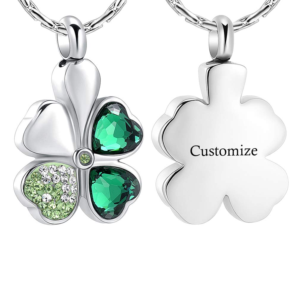 constantlife Cremation Jewelry Memorial Urn Necklace for Ashes Lucky Four-Leaf Clover Design Stainless Steel Pendant Keepsake