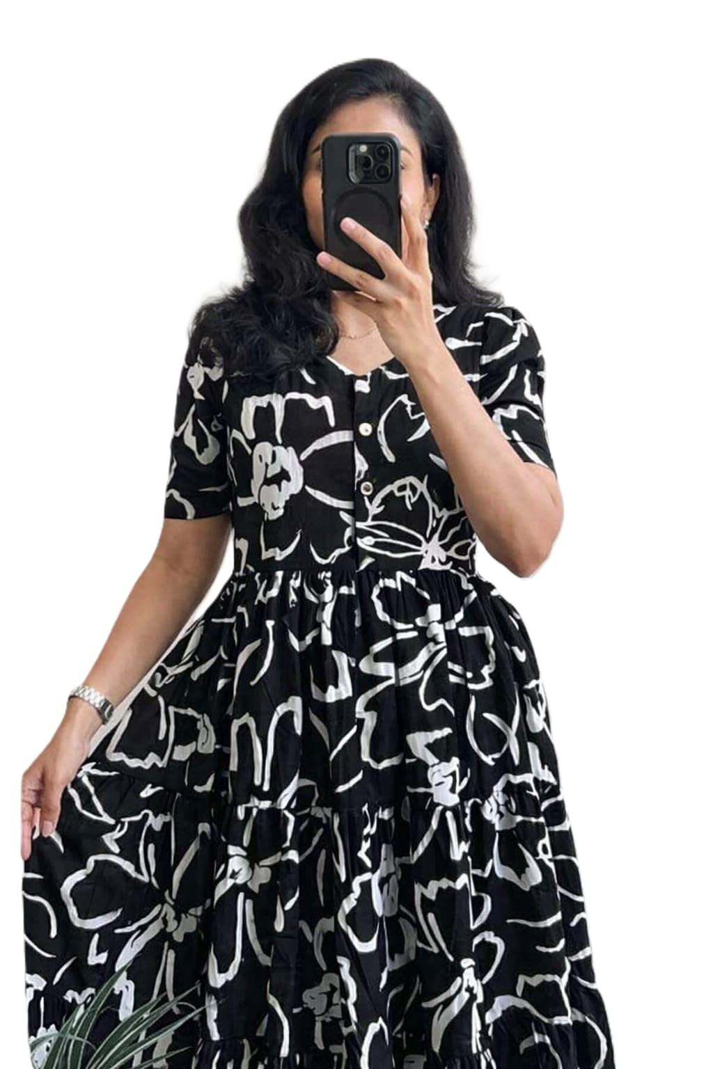 Women's Cotton Blend Maxi Midi Dress Western Dress for Women Elegant Floral Printed Long Dresses-picture-42