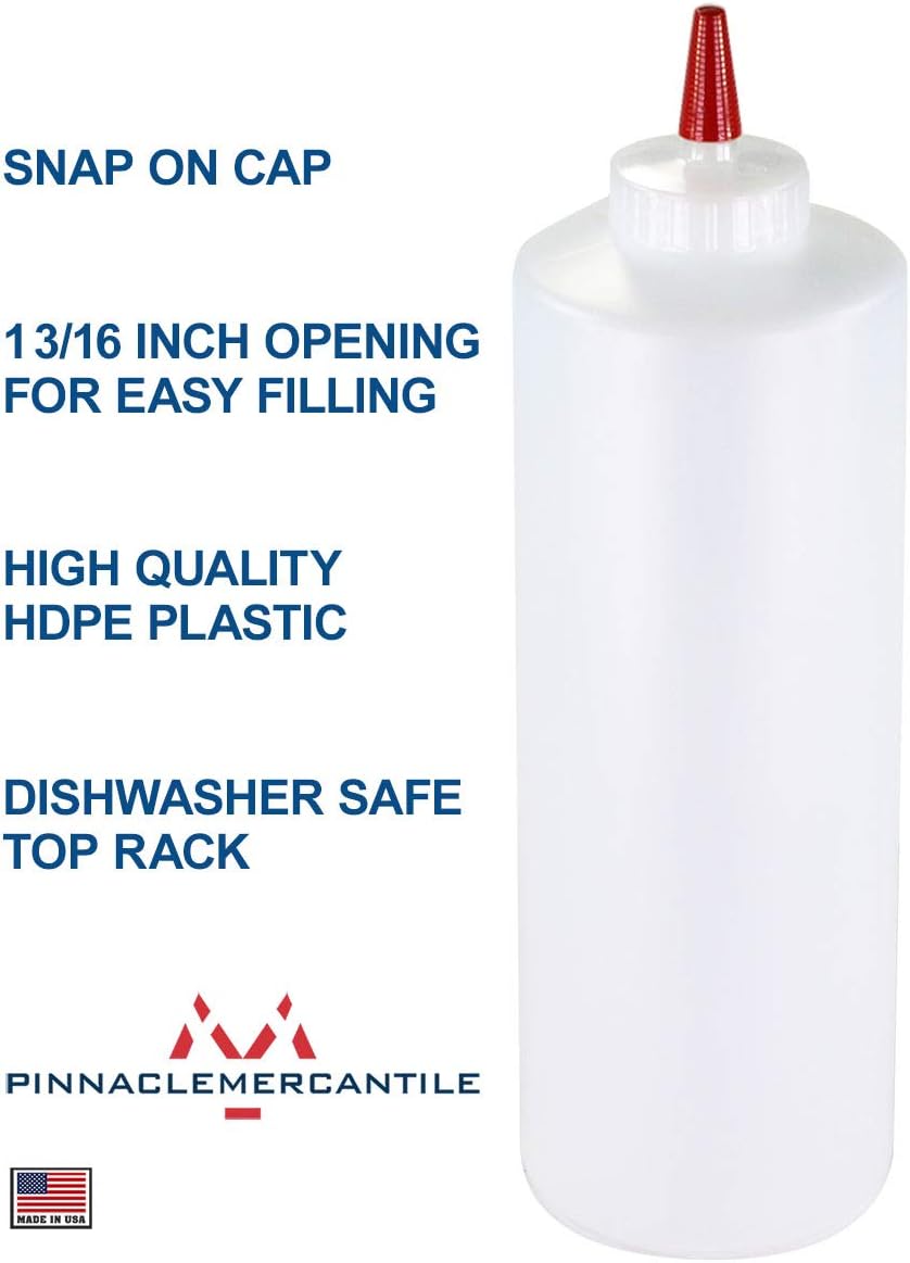 Pinnacle Mercantile Plastic Condiment Squeeze Bottles with Red Tip Cap 32-ounce Set of 4