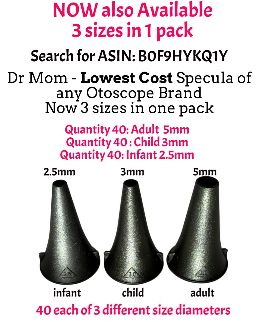 Otoscopio profesional de bolsillo LED Doctor Mom de 4ª generación con puntas de espéculo desechables para adultos y pediátricos, batería y funda protectora de plástico duro, color negro