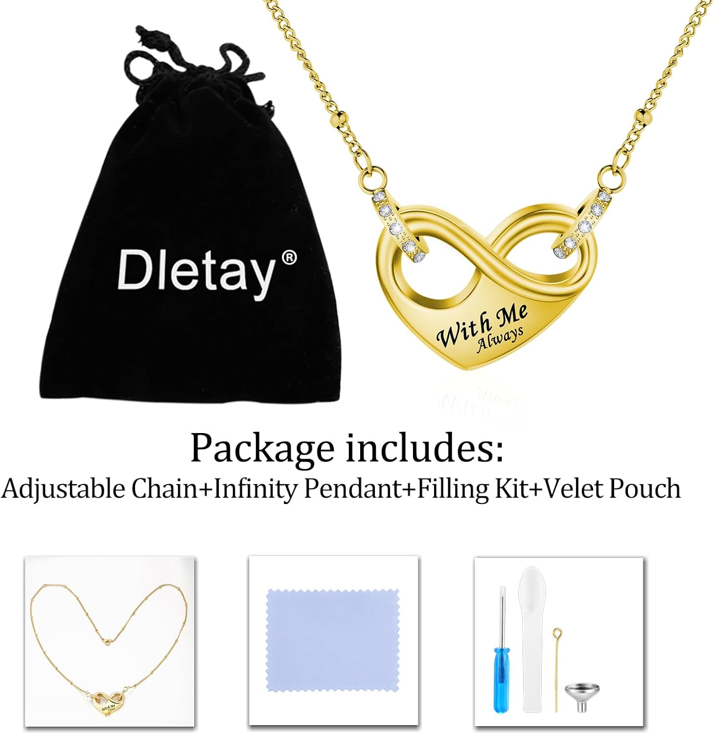 Dletay Infinity Cremation Urn Necklace for Ashes Heart Ash Necklace for Women Memorial Cremation Jewelry Ash Holder - Image 7
