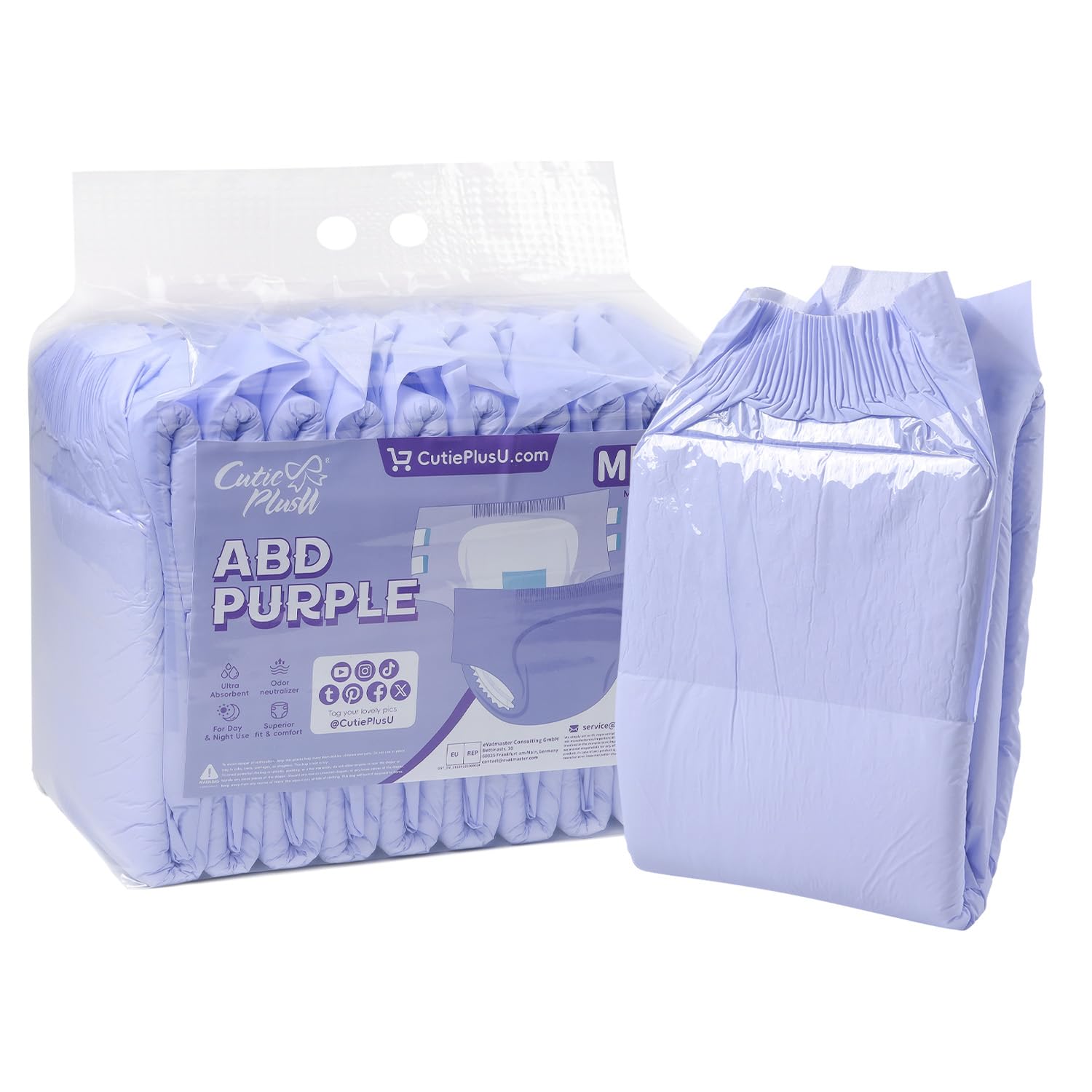 CutiePlusU Windeln für Erwachsene 10 Stück Einweg-Inkontinenz-Slips mit Schlaufen für Damen und Herren, Maximale Saugfähigkeit über Nacht – Violett (Mittel 28"-38")