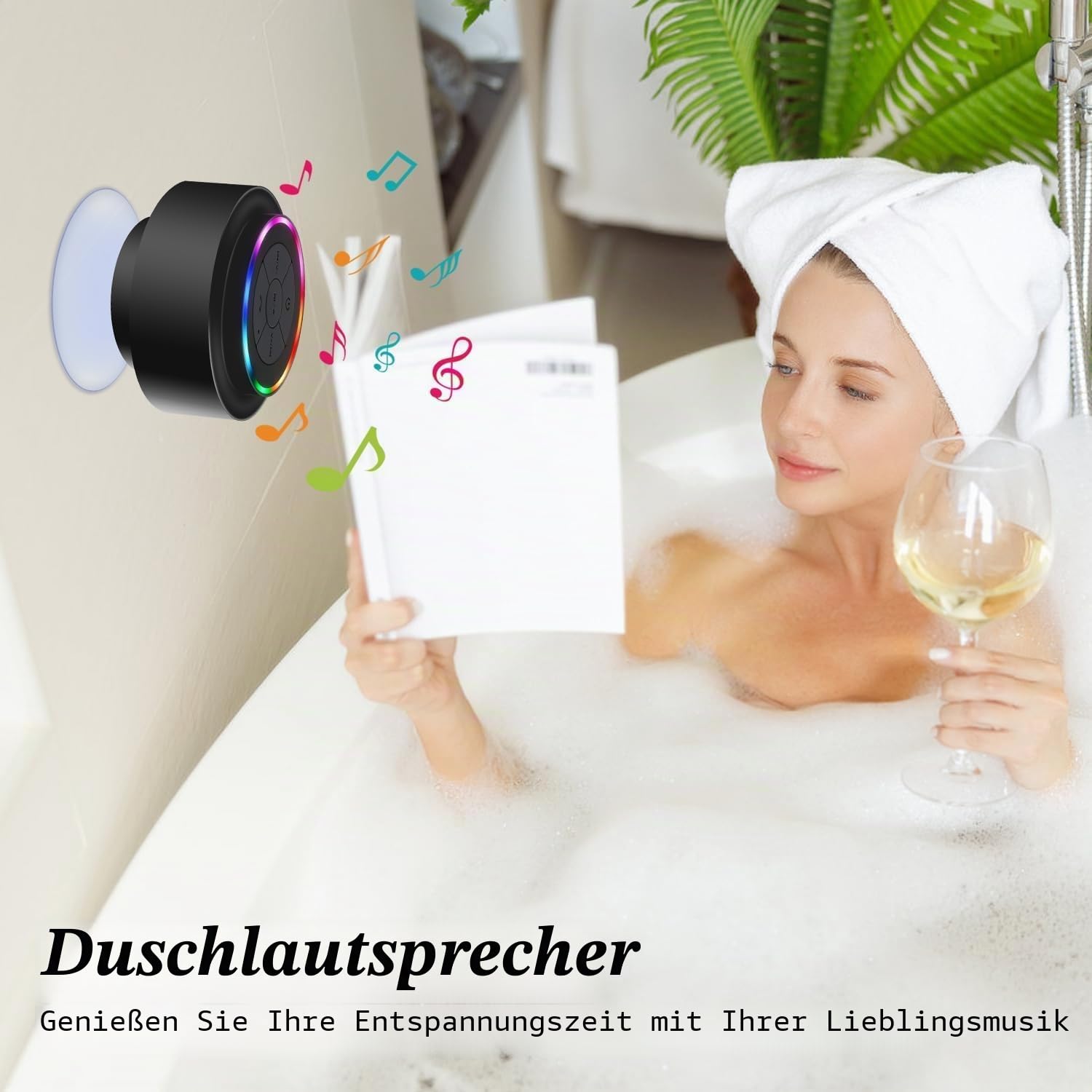 HAISSKY Dusche Bluetooth Lautsprecher,Bluetooth Lautsprecher Wasserdicht Tragbarer kabelloser Outdoor Mit Saugnapf,RGB Lichter, Shower Speaker für iPhone Tablet Strand Camping Geschenke