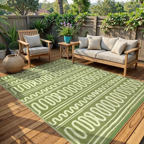 Beeiva Green Outdoor Rug 8x10, Reversible Plastic Straw Indoor/Outdoor Rug, Portable Outdoor Deck Rug for Patio, Balcony, Backyard, Porch, Camping, Picnic - Green