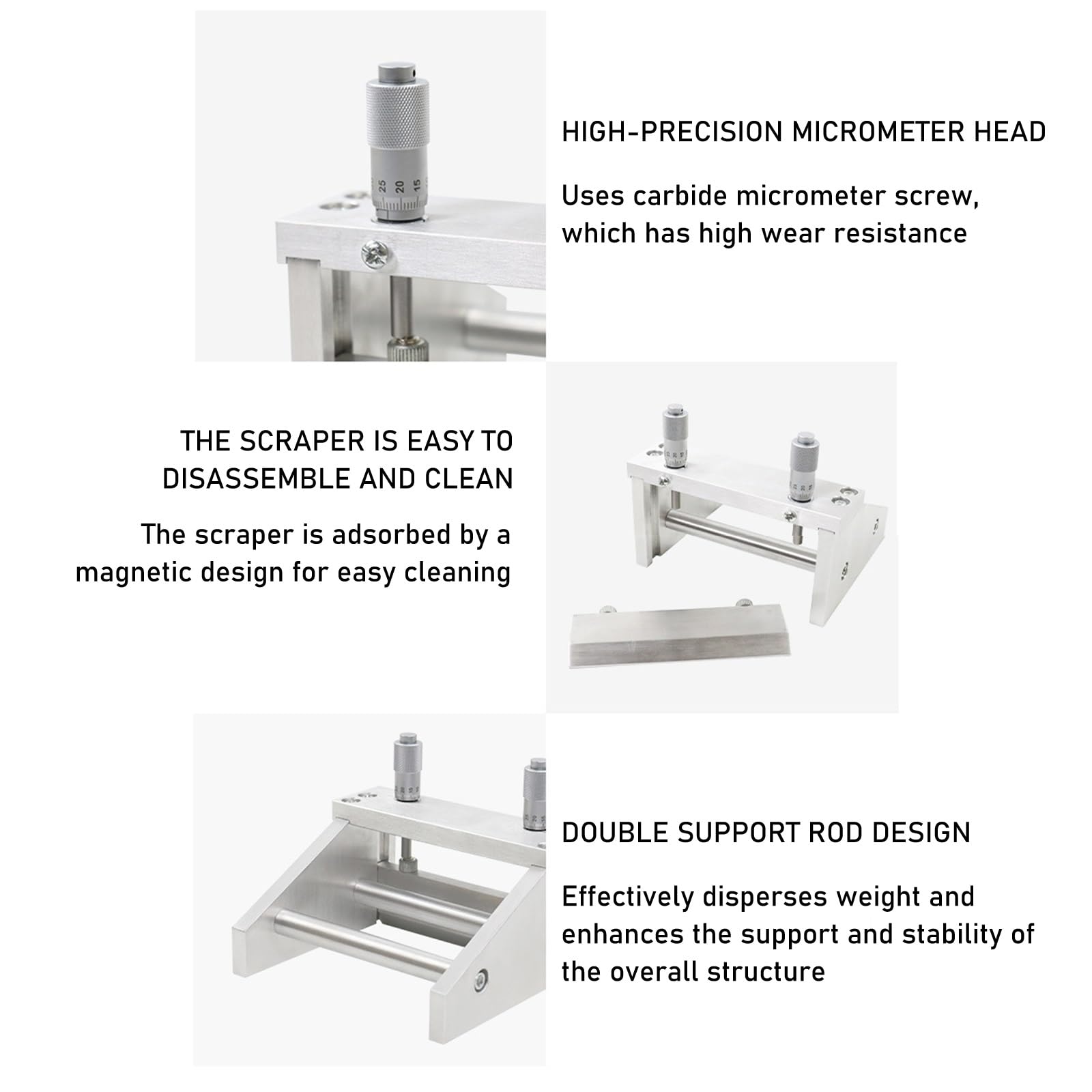 Aplicador de película Ajustable, recubridor de película de aleación de Aluminio, raspador extraíble, Doble Varilla de Soporte, Espesor de Recubrimiento Ajustable de 0 a 3500 μm(100mm)