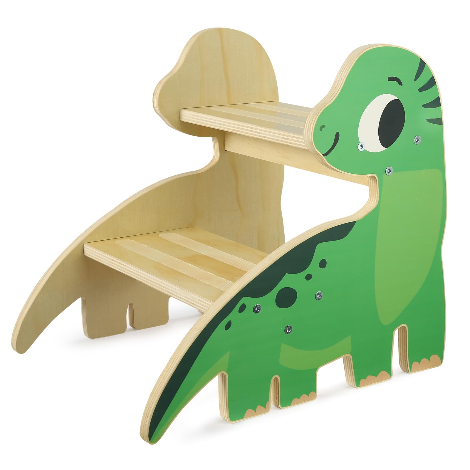 Toddler Step Stool, 2-Step Wooden Step Stool for Toddlers with Non-Slip Base, Cute Printed Design Potty Training Stool for Bathroom Sink, Kitchen &