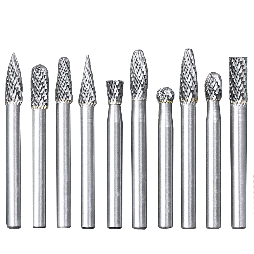 Juego de 10 fresas rotativas de carburo de tungsteno mango de 6 mm para Herramientas Rotativas Tallado Grabado Perforación Double Cut
