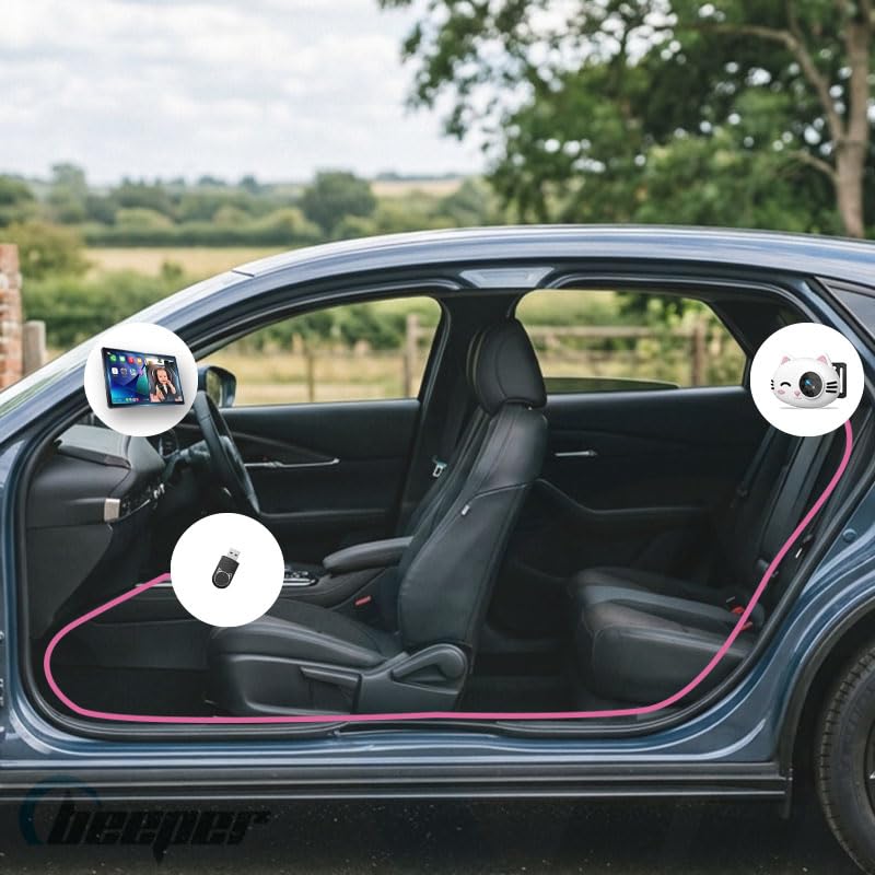 BEEPER BABEECAM 2 • Telecamera per bambini con CarPlay & Android Auto – Kit di Sorveglianza Baby Embedded Telecamera per Sedile Posteriore, Display su Schermo del Veicolo, Installazione Facile