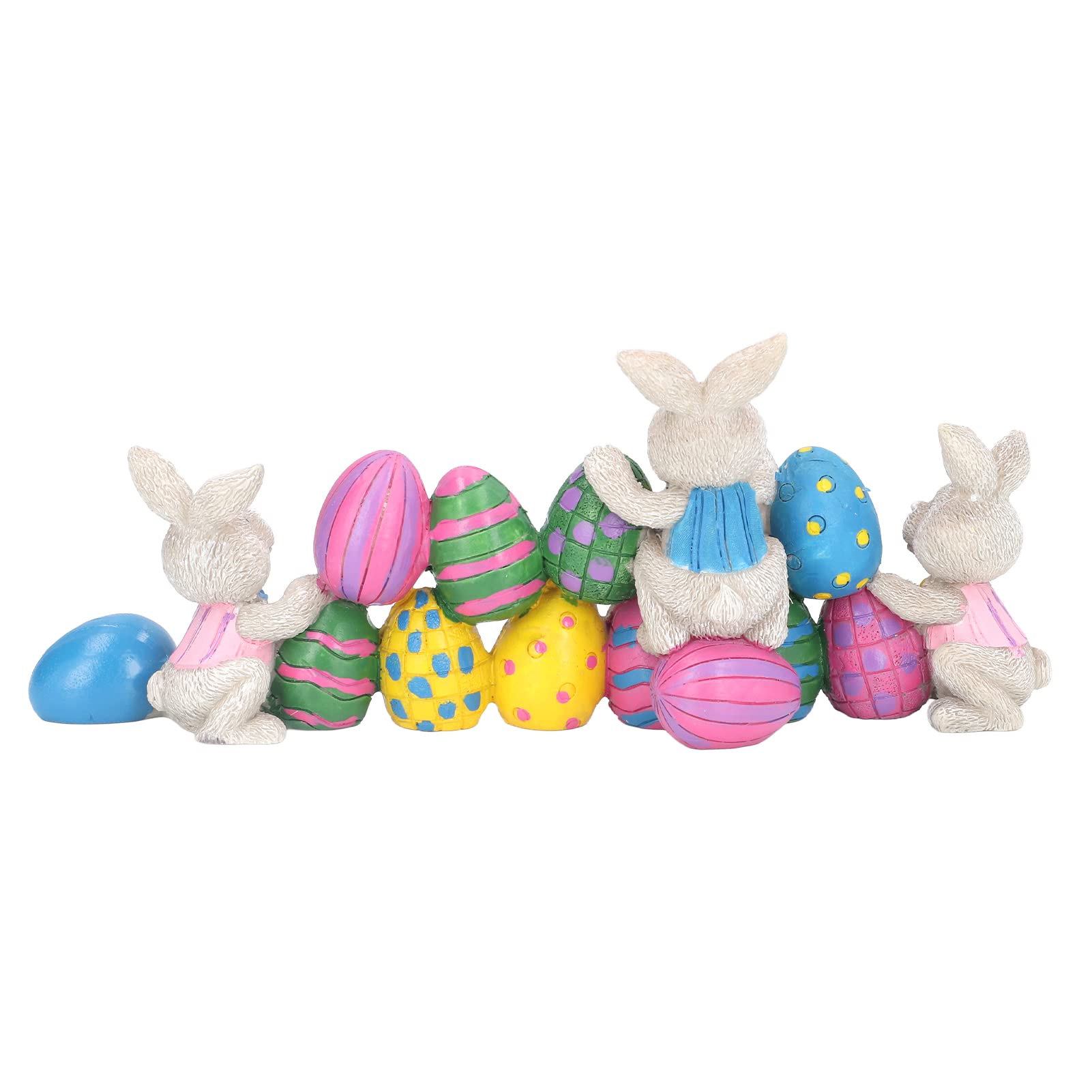 Centrotavola di Pasqua, Simpatica Statuetta da Tavolo in Resina Dipinta a Mano con Coniglietti e Uova, Decorazione per Feste di Pasqua con 3 Coniglietti e 11 Uova Colorate per la c