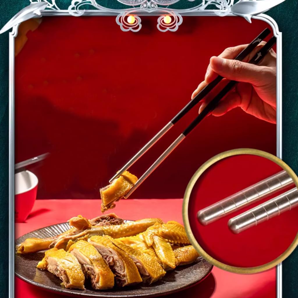 Ensembles de baguettes en bois et argent réutilisables avec étui red | baguettes en ébène de qualité supérieure anti-dérapantes, adaptées au lave-vaisselle, pour la cuisine chinoise