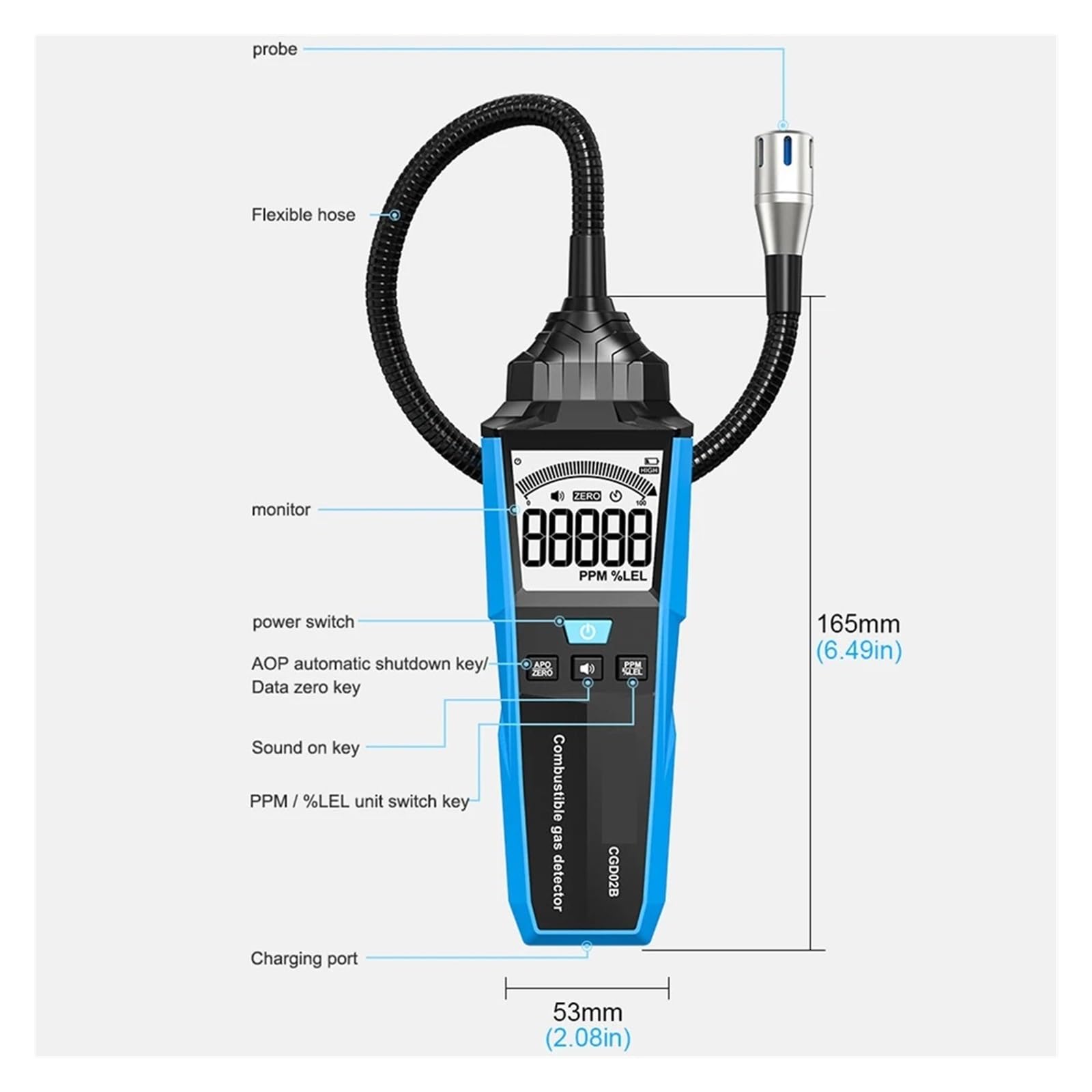 Detector De Gas Combustible, Analizador, Medidor GLP, Ubicación Fugas Natural Inflamable, Alarma Sonido, Probador Concentración Monitorización Precisa Tiempo Real(CGD02B)