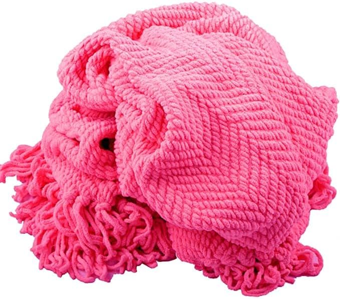 Miniatura 5 de Home Soft Things - Cobija de punto de tweed rosa de 50 x 60 pulgadas, color Camellia Rose, súper suave, acogedora, cálida, cómoda y transpirable,