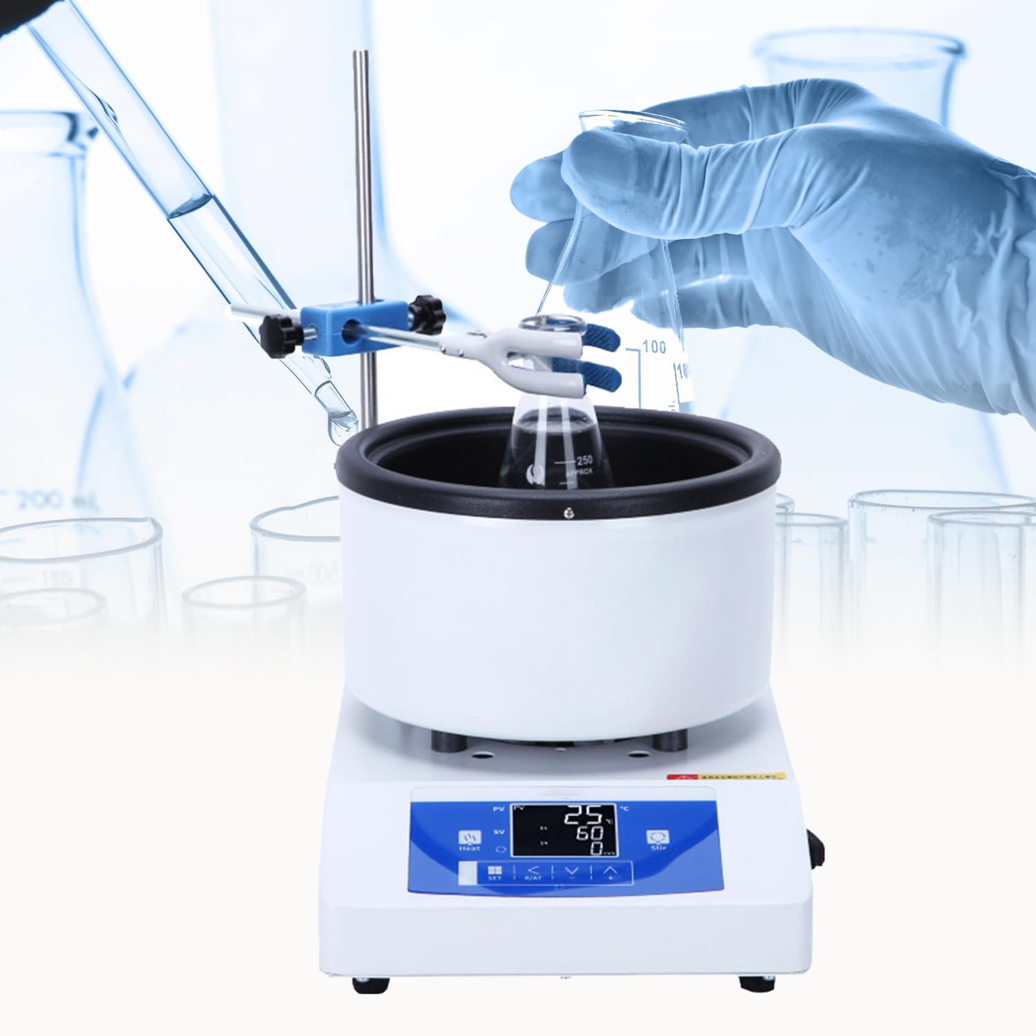 Mieszadło magnetyczne z cyfrowym wyświetlaczem, grzejnik termostatyczny do laboratorium, pojemność 1 l, wydajne rozwiązanie do mieszania laboratoryjnego