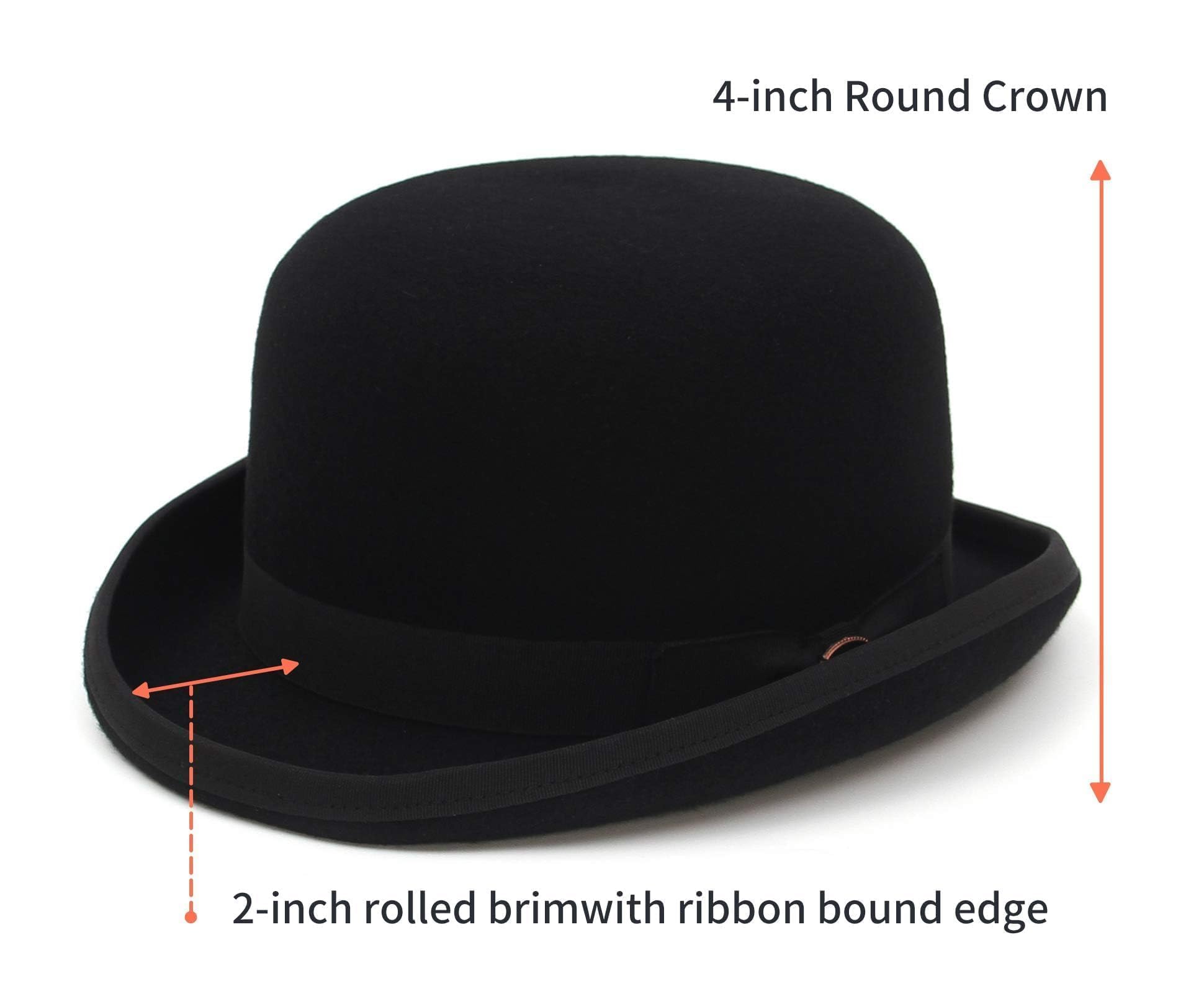 GEMVIE Chapeau Melon Derby Homme Laine avec Plume Chapeau Derby Noir doublé Satin