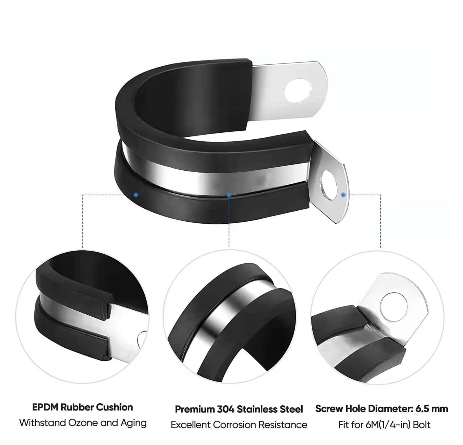 Dławiki kablowe. 24 pcs Stainless Steel Rubber Lined P Clips R-Type Cable Mounting Pipe Hose Clamp 6-45mm(45 mm)