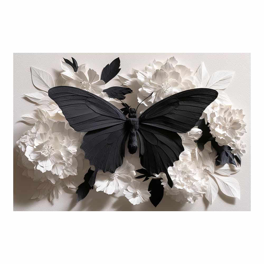 HOQIU Black Grey And White Wall Art Black Butterflyss Floral Art canvas wall art, painting and decor, for Living Room Bedroom Home Decoration(Multicolor)-80x120cm Unframed