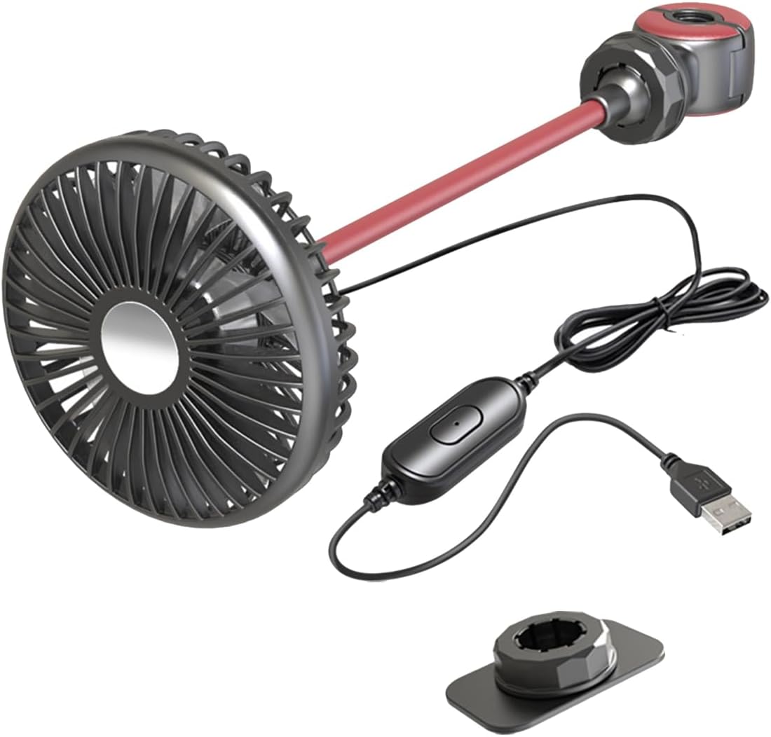 Uxsjakjsd Ventilador PortáTil USB para Ventilador Asiento Trasero Coche, 360 Grados, 3 Velocidades, Viento Fuerte, Ventilador 5V con Clip Ajustable, Ventilador EléCtrico para Asiento Coche.