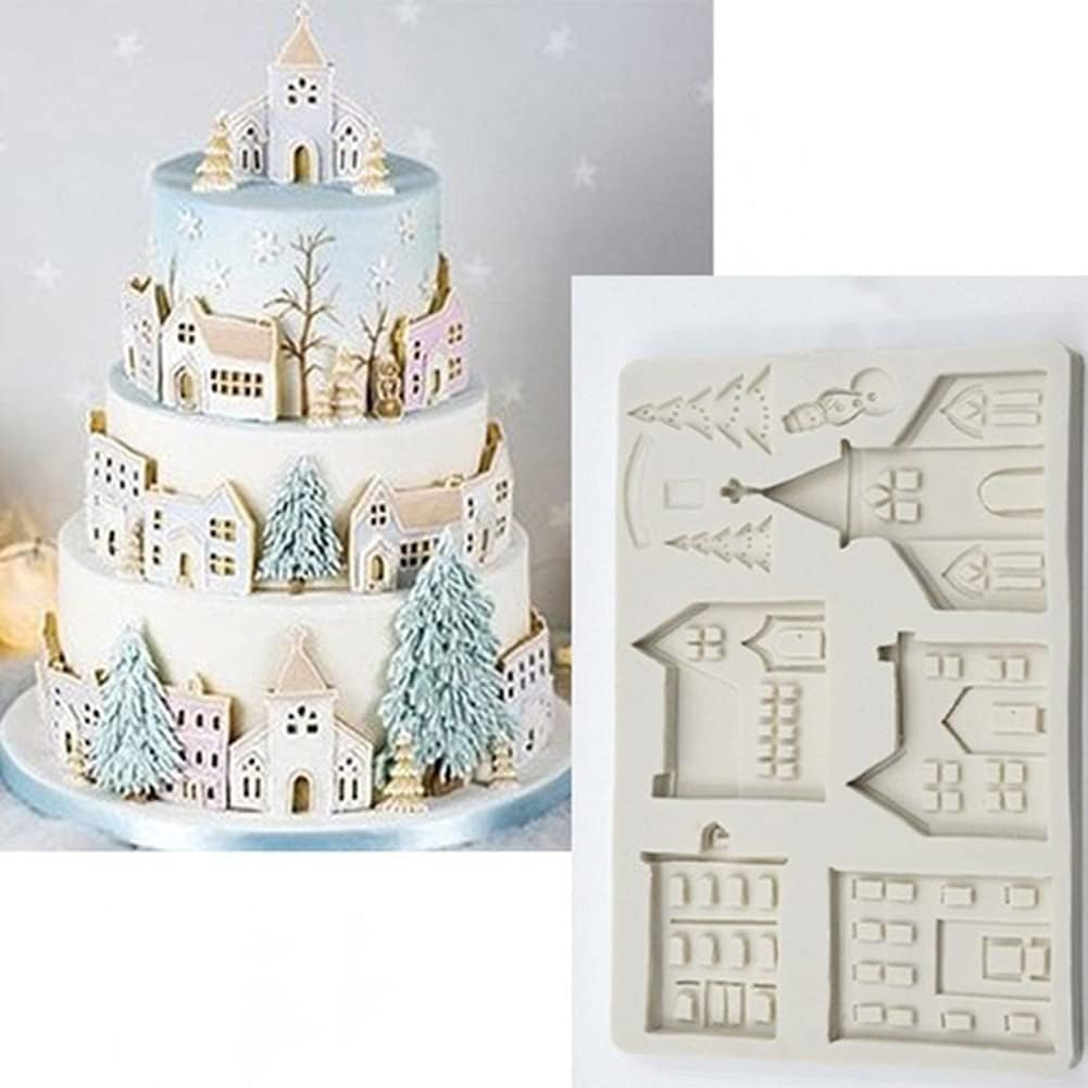 Merry Christmas Silicone Cake Mold Xmas Tree House Fondant Mould Pastry Baking Mold Decorating Tools