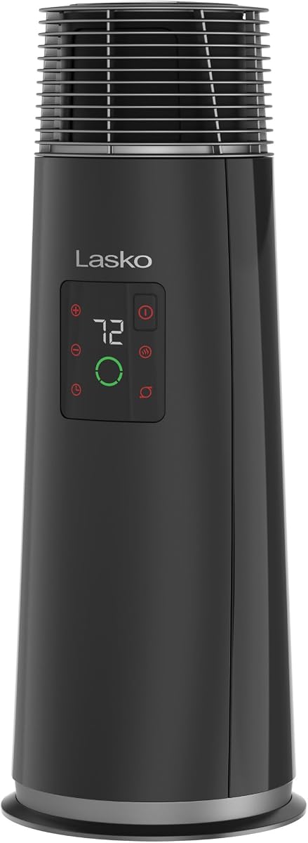 Lasko 360-Degree Oscillating Ceramic Tower Heater - 24” - CT24362 - Black | For Home, Built-In Handle, Tip-Over Safety, Overheat Protection, Adjustable Thermostat, Timer, Remote, 3 Speeds, 1500W