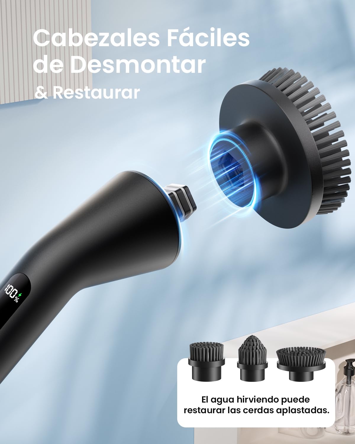 Leebein Cepillo Eléctrico Limpieza Hogar, 2026 Fregadora Giratoria Eléctrica, IPX7 Impermeable con 7 Cabezas, Mango Extensible y 2 Velocidades para Baño, Suelo, Cocina y Coche