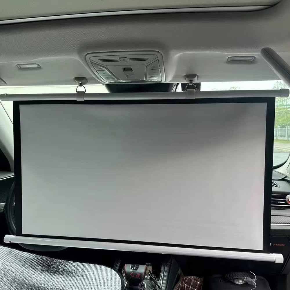 Écran De Projection Mini Manuel Rétractable pour Voiture SUV, Écran Portable pour Projecteur, Petit Écran pour Camping-Car, 40 Pouces À Dérouler Et Enrouler(White)