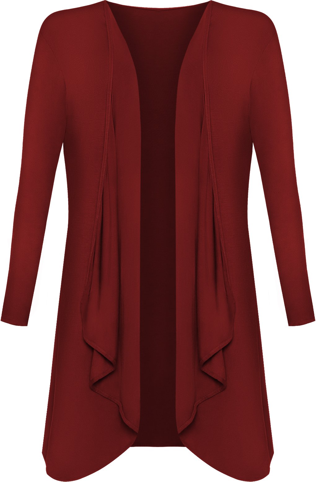 Wearall Women's Wine Plus Size Plain Long Sleeve Open Top Waterfall Cardigan - 24-26