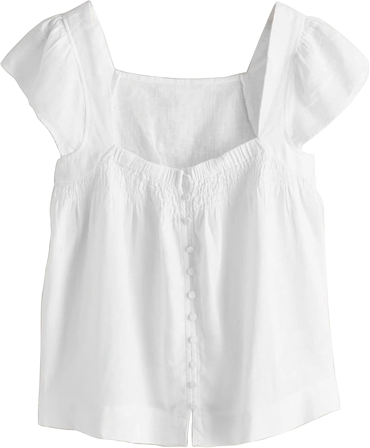 Lumister Cotton Linen Tops for Womens Square Neck Flutter Sleeve Lightweight Casual Shirt for Summer