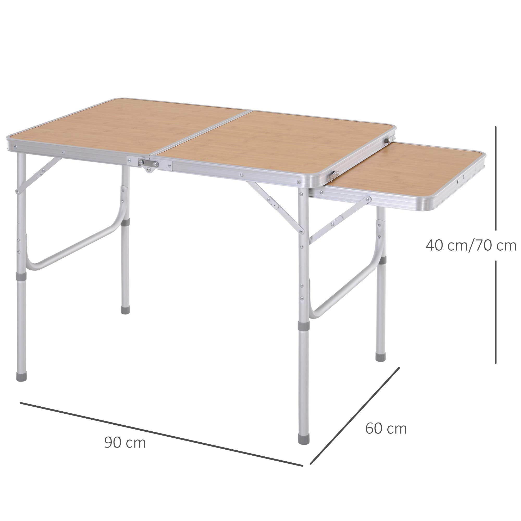Outsunny Tavolo da picnic in alluminio 3ft con piano laterale, pieghevole | Per feste BBQ all'aperto, portatile, leggero