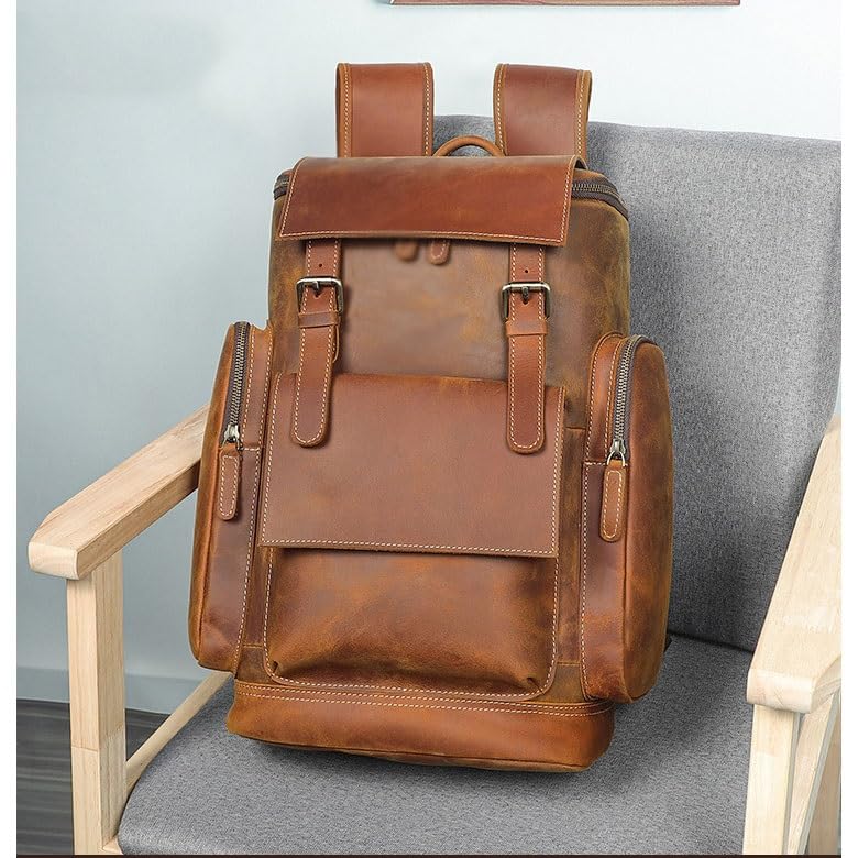 European and American Retro Crazy Horse Cowhide Backpack Outdoor Travel Bag Large Capacity Computer Men's Backpack3