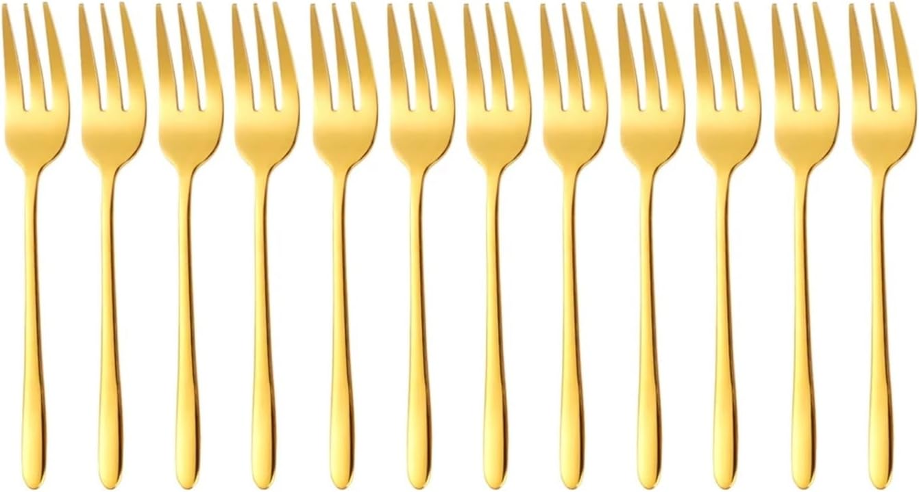 3/6/12Pcs Gold Fruit Fork Stainless Steel Coffee Tea Fork Set Ice Cream Cake Dessert Mini Forks Party Sliverware Black Cutlery (Size : 12Pcs Sliver)