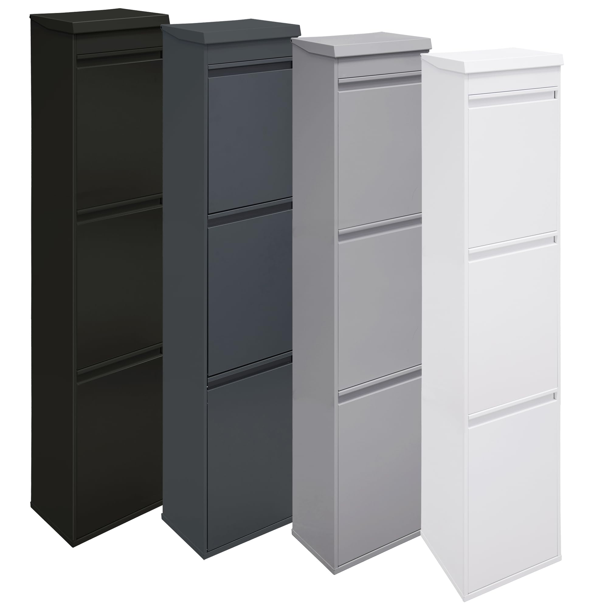 ARREGUI Top CR324-B Poubelle de recyclage en acier, poubelle de tri sélectif, 3 seaux, avec plateau supérieur multifonction, 3 x 17 L (51 L), anthracite 140,5x30,5x24,5cm