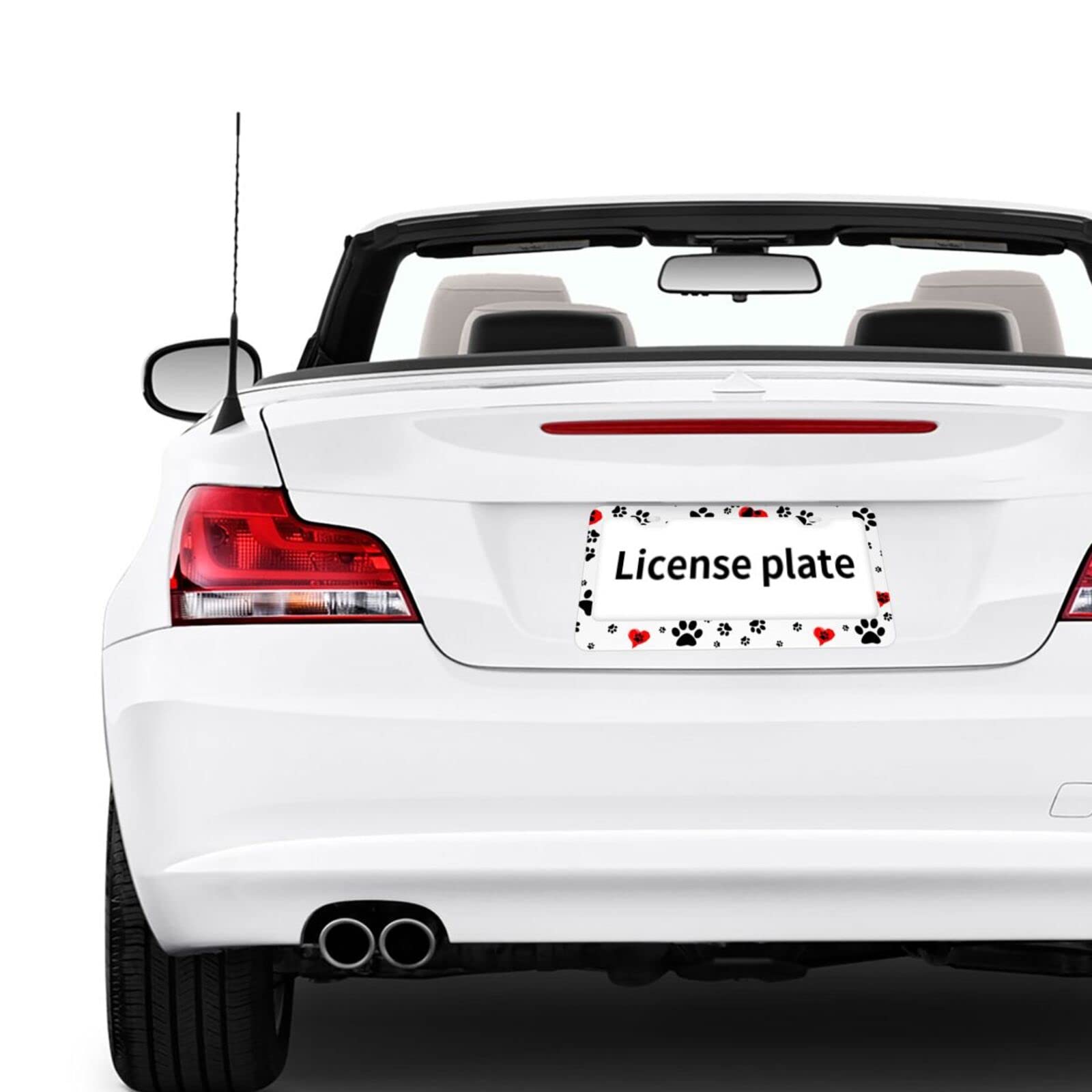 Dog Lover License Plate Frames - 2 Pack Aluminum 'Paw Prints' Design With Screws & Caps (Black/White) - View #11