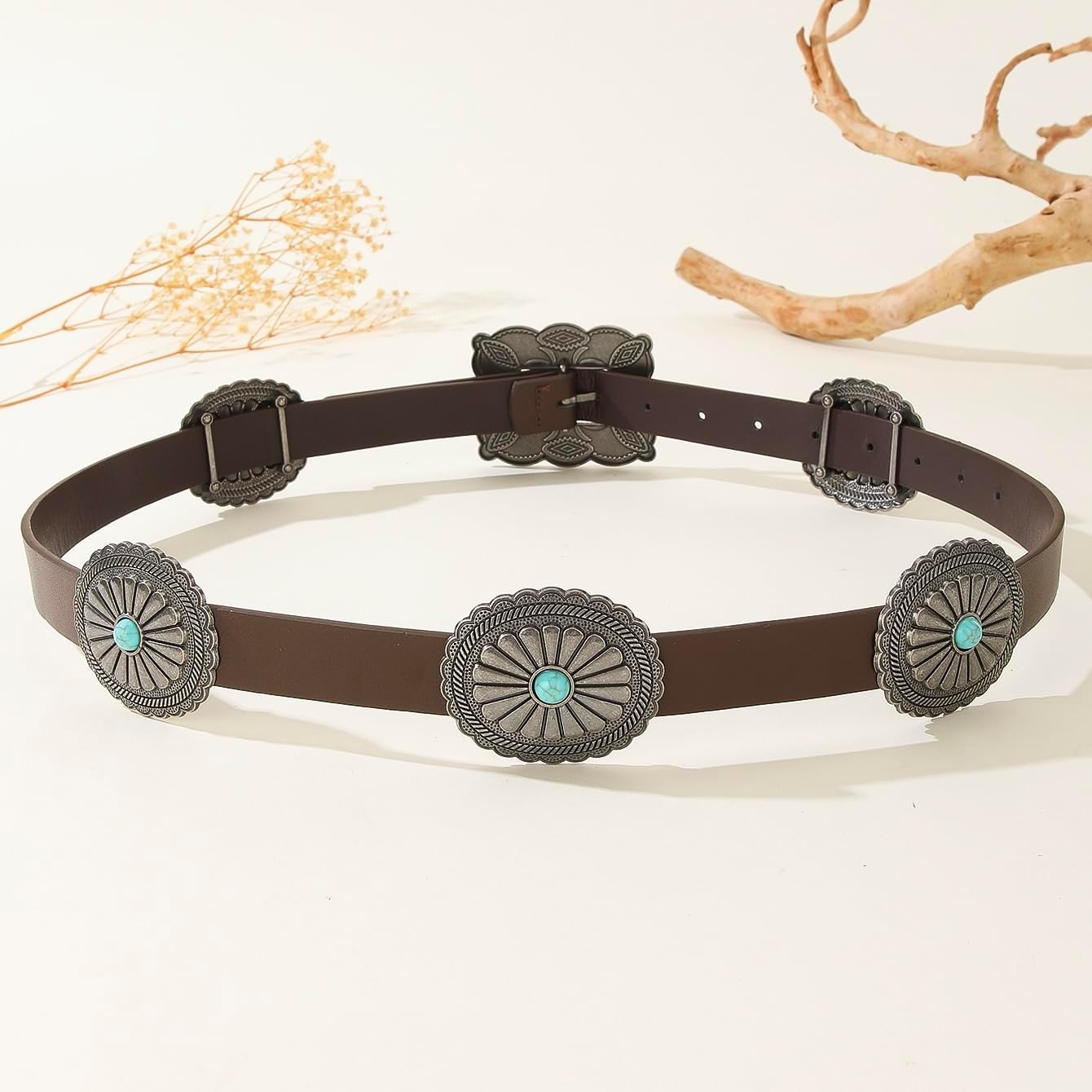 Western Belts for Women Turquoise Concho Belt Faux Leather Cowgirl Cowboy Country Belt for Jeans Dresses