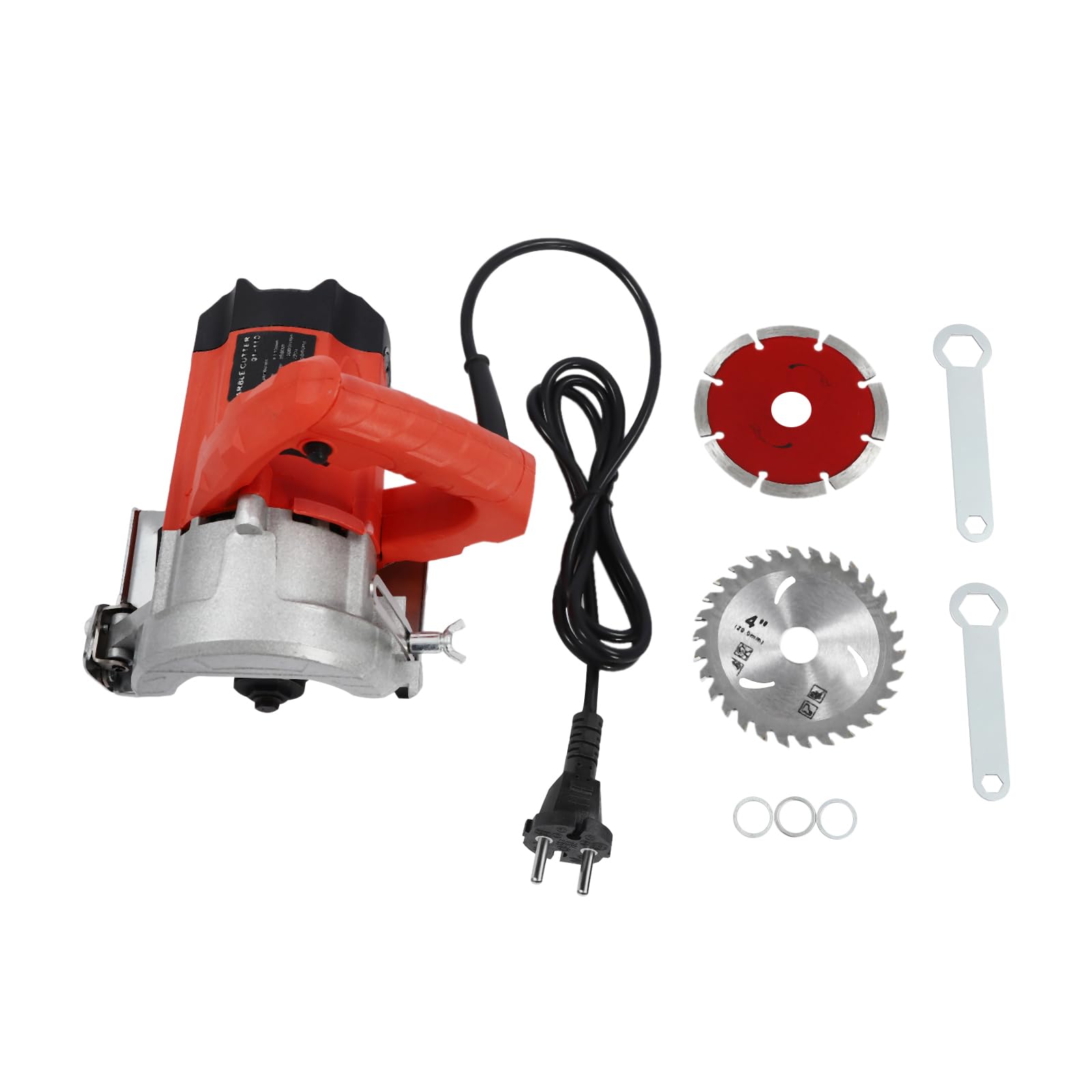 Tagliapiastrelle elettrico, sega circolare a mano, 1580 W, 110 mm, profondità di taglio 0-34 mm, angolo di inclinazione 0-45°, con 2 lame per legno e pietra, ideale per fai da te e costruzione