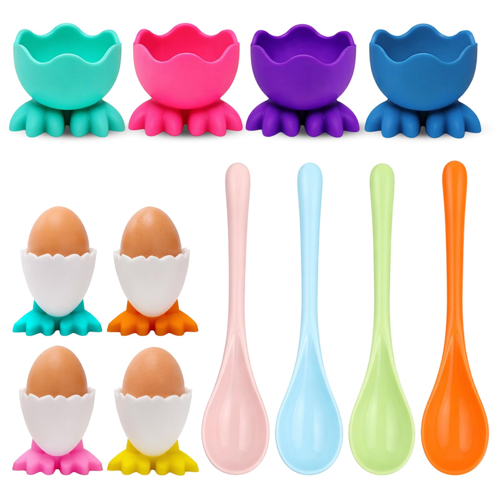 12PCS Novelty Egg Cups Set, Colorful Egg Cup Holder for Boiled Eggs, Kitchen Breakfast Stackable Egg Cup Collection The Egg Cup Holder Design Keeps Each Egg neatly in Place During Meals