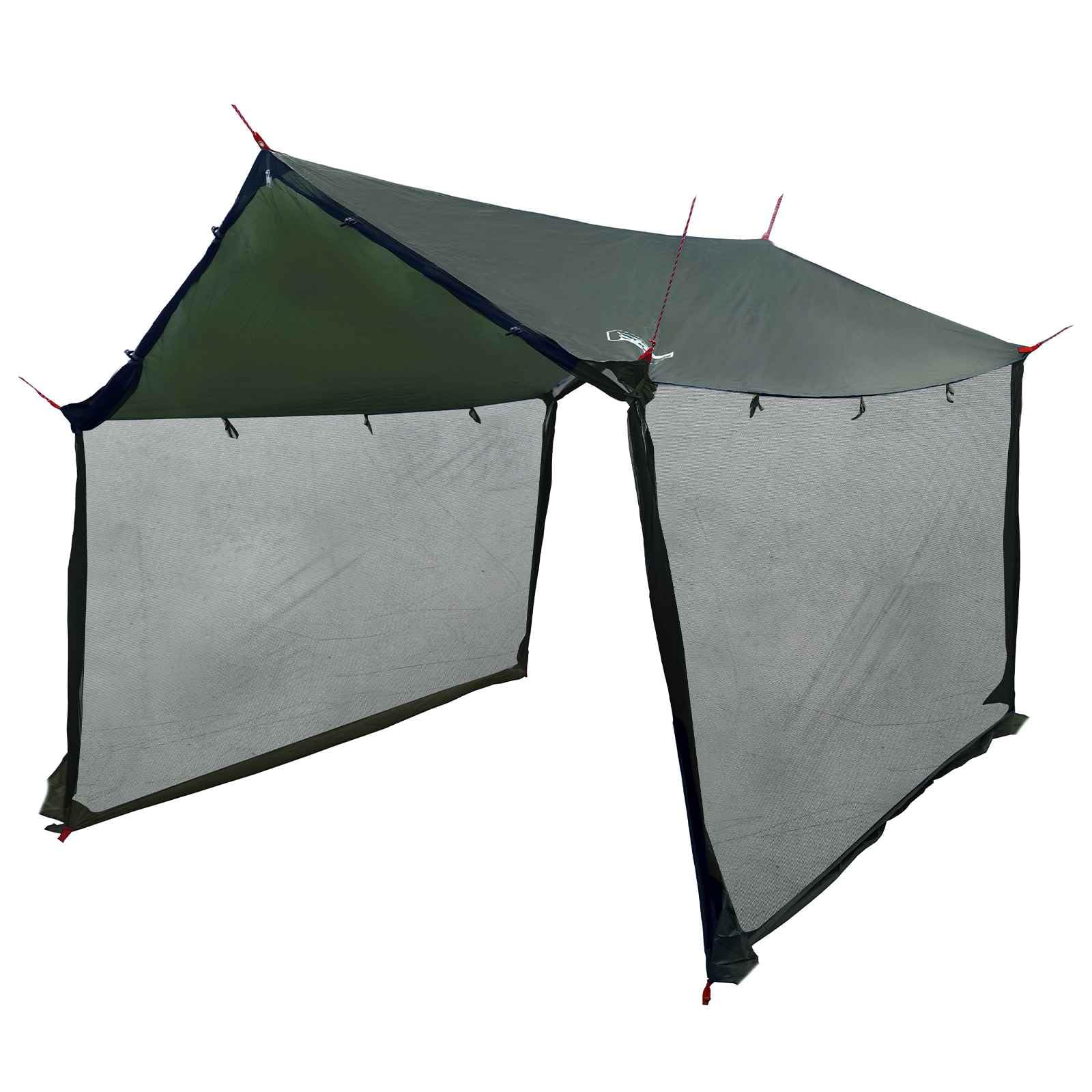 Tarp Camping mit Netzwänden, Armeegrün | Wasserfestes Dach, Tür mit Reißverschluss, höhenverstellbar, Seil und Heringe im Lieferumfang enthalten