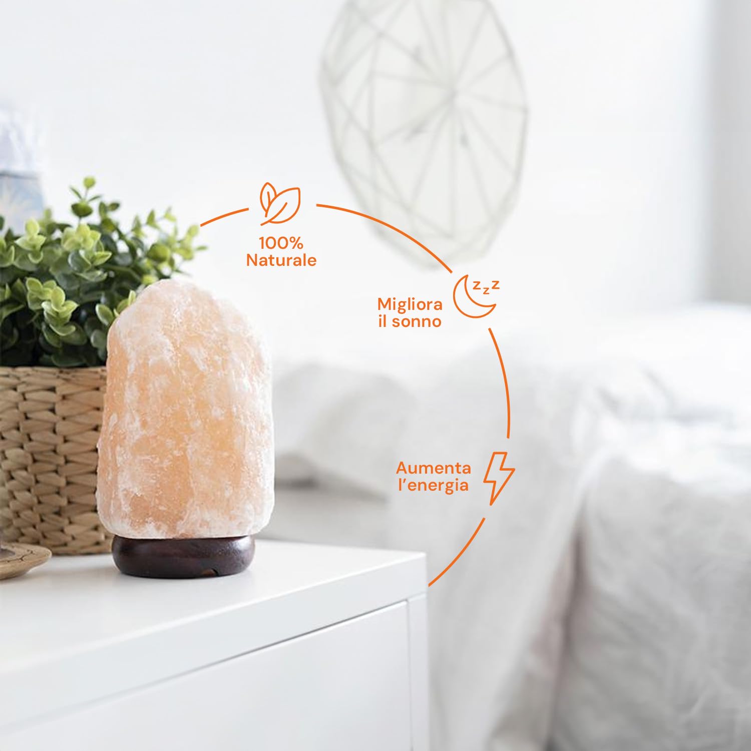 Avilia Lampada di Sale Rosa dell'Himalaya 100% Naturale 1,5-2 Kg - Base in Legno e Lampadina 15W Inclusa - Purificatore d'Aria a Ioni Negativi - Luce Notturna Rilassante per Camera, Studio e Ufficio