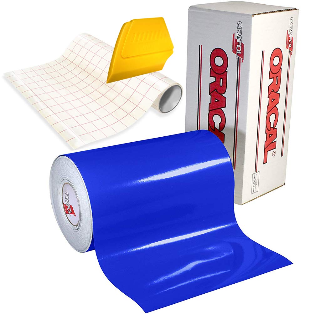 Vinyle adhésif brillant ORACAL 651 bleu rouleau loisirs créatifs avec raclette