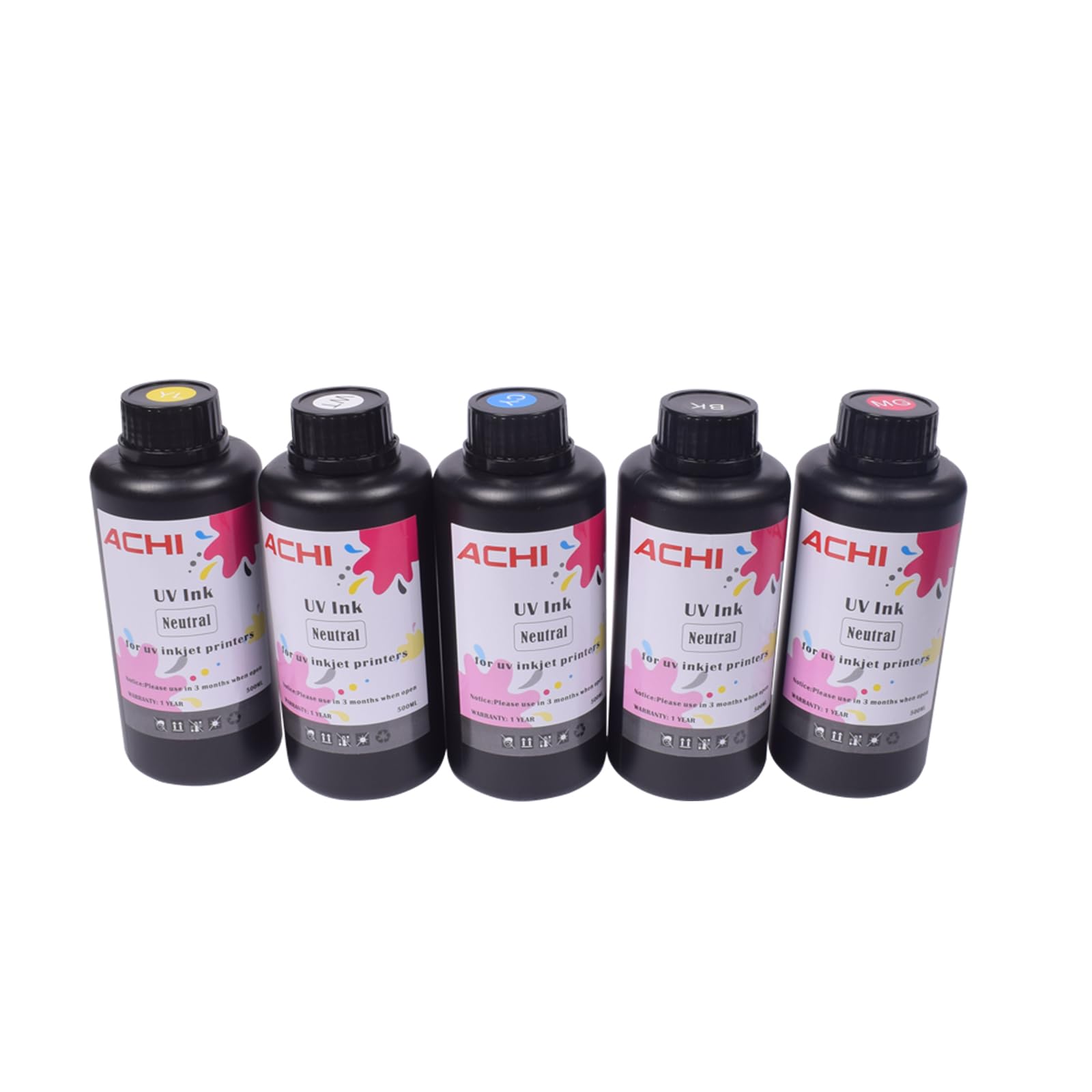 Tinta UV LED de 5 x 500 ml para cabezal de impresión R1390 L800 A3 impresora UV impresora UV A4 tinta de impresión en sombrero de camiseta de plástico (5 x 500 ml, CMYKW) tinta UV