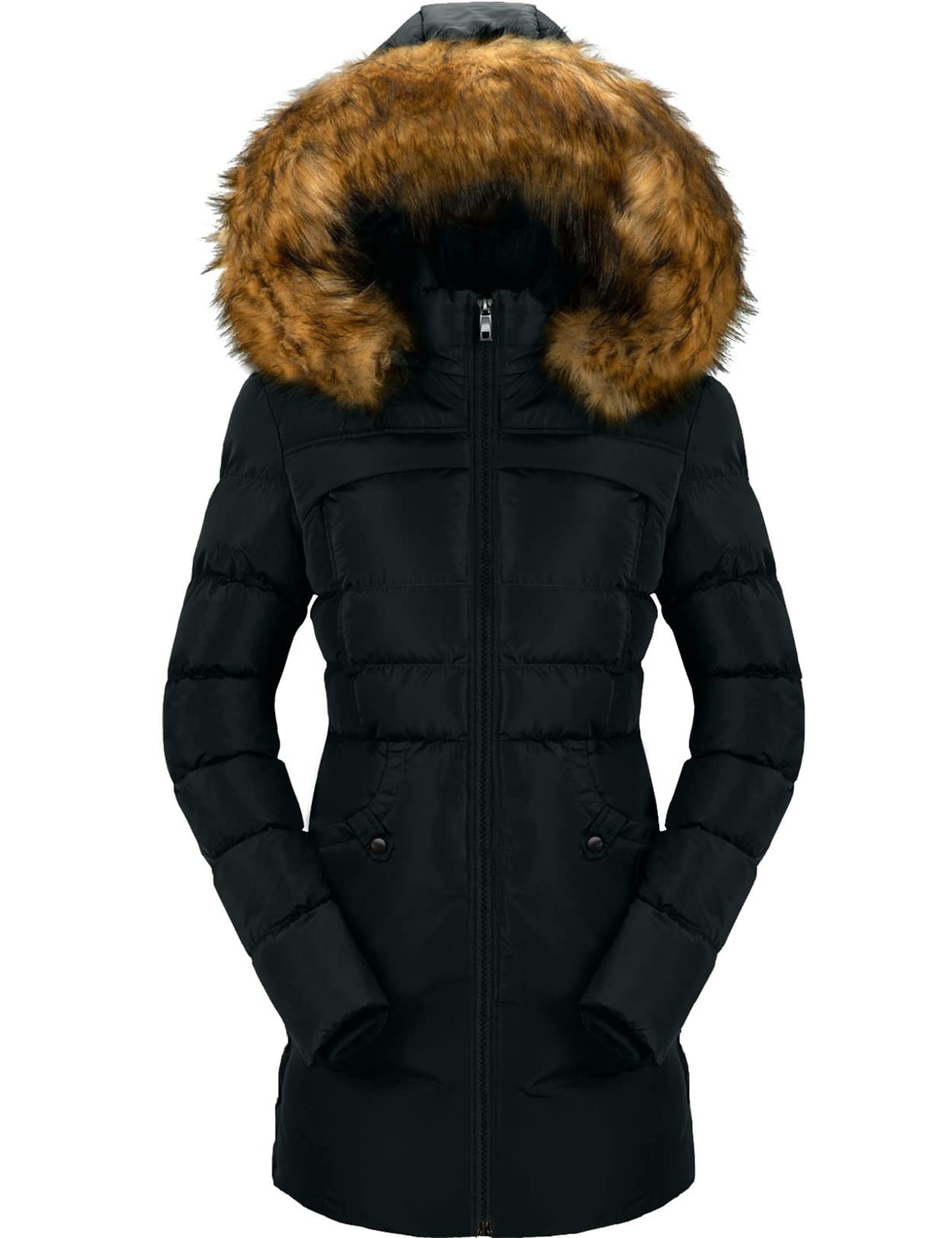 CHERFLYWomen's Cotton Winter Coat Thicken Warm Long Jacket with Fur Trimmed Hood