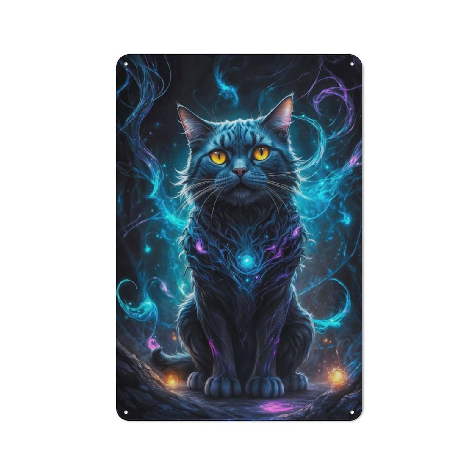 Junmoney Style-13 Urban Black Cat In Neon Space Decorative Metal Plaque 30X20cm, Urban Room Decor For Flat, Bar, Studio Or Gallery Wall