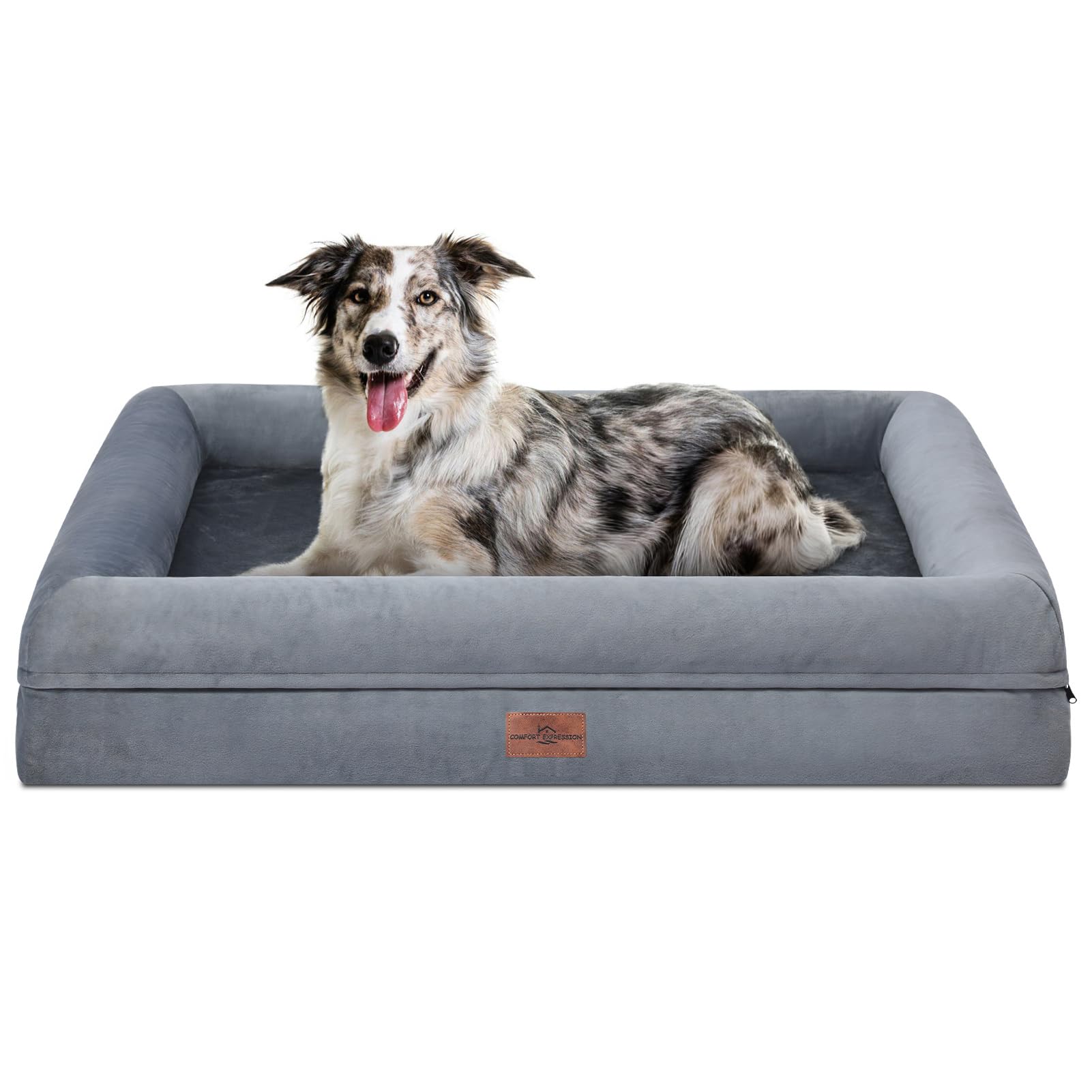 Large Dog Bed Orthopedic Washable: Dog Beds with Waterproof Removable Cover Pet Couch Sofa with Non-Slip Bottom Memory Foam Dog Beds Large Sized Dog Grey- 36" x 27"